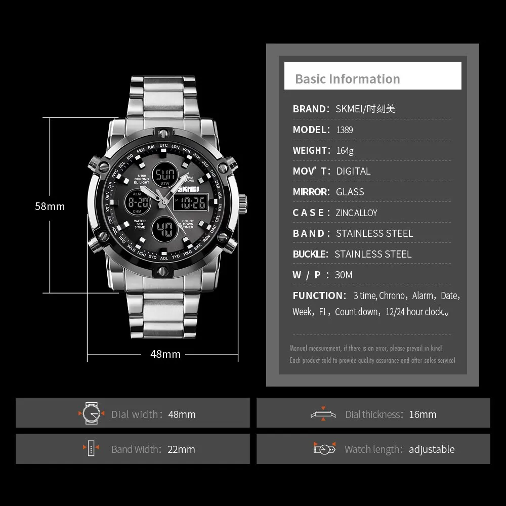 Reloj Digital Skmei 1389 con 3 - Gold 6138 reseña y precio